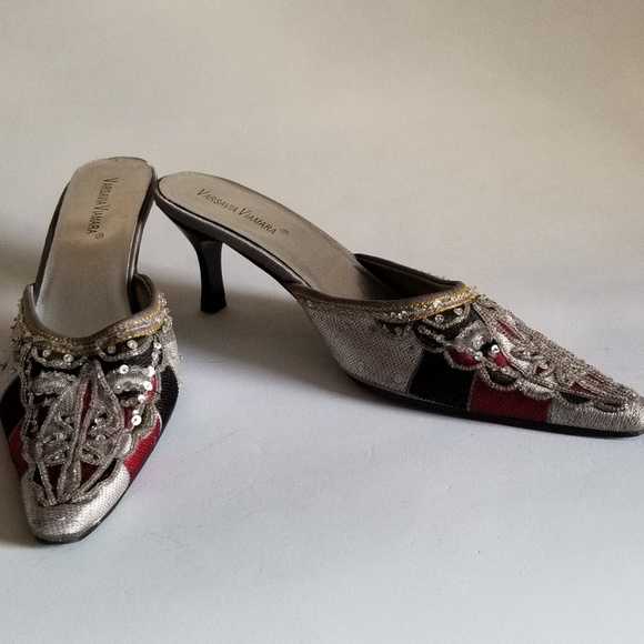 Varsavia Viamara Shoes - Varsaria Viamara Mules Beaded Gray Black Red 8.5M